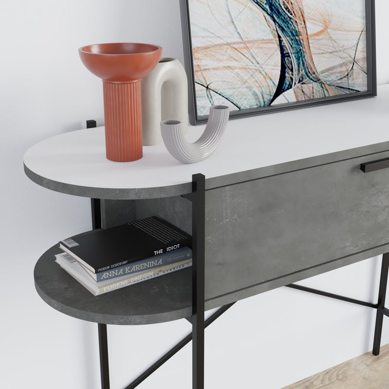 Mourah Home Otis Modern Console Table With Drawer & Open Shelves â€“ Metal Frame Entryway Table For Living Room, Hallway & Bedroom- Retro Grey/ White- 2 Years Warranty - Image 5